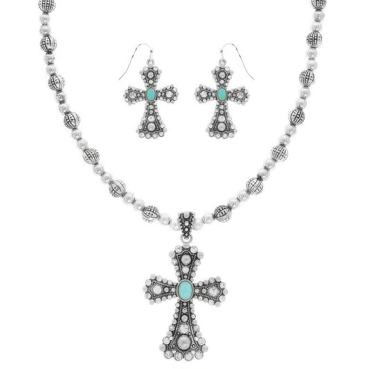 Western Turquoise Cross Necklace Set - Tigbul's Variety Fashion Shop