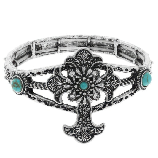 Western Turquoise And Crystal Cross Bracelet - Tigbul's Variety Fashion Shop