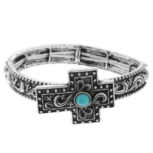 Western Turquoise Filigree Cross Bracelet - Tigbul's Variety Fashion Shop