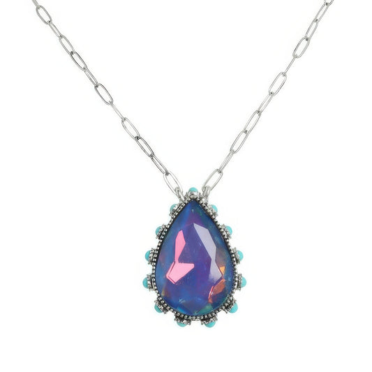 Western Teardrop Cut Gemstone Turquoise Necklace - Tigbul's Variety Fashion Shop