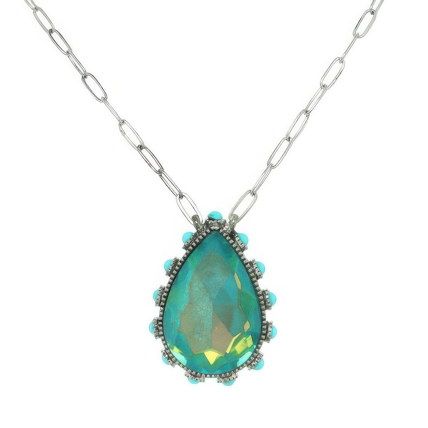 Western Teardrop Cut Gemstone Turquoise Necklace - Tigbul's Variety Fashion Shop