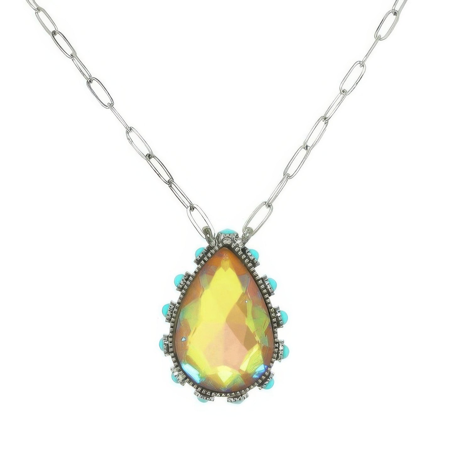 Western Teardrop Cut Gemstone Turquoise Necklace - Tigbul's Variety Fashion Shop