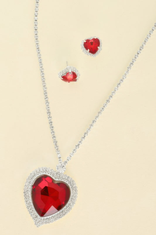 Valentine's Day Heart Gemstone Necklace Set - Tigbul's Variety Fashion Shop