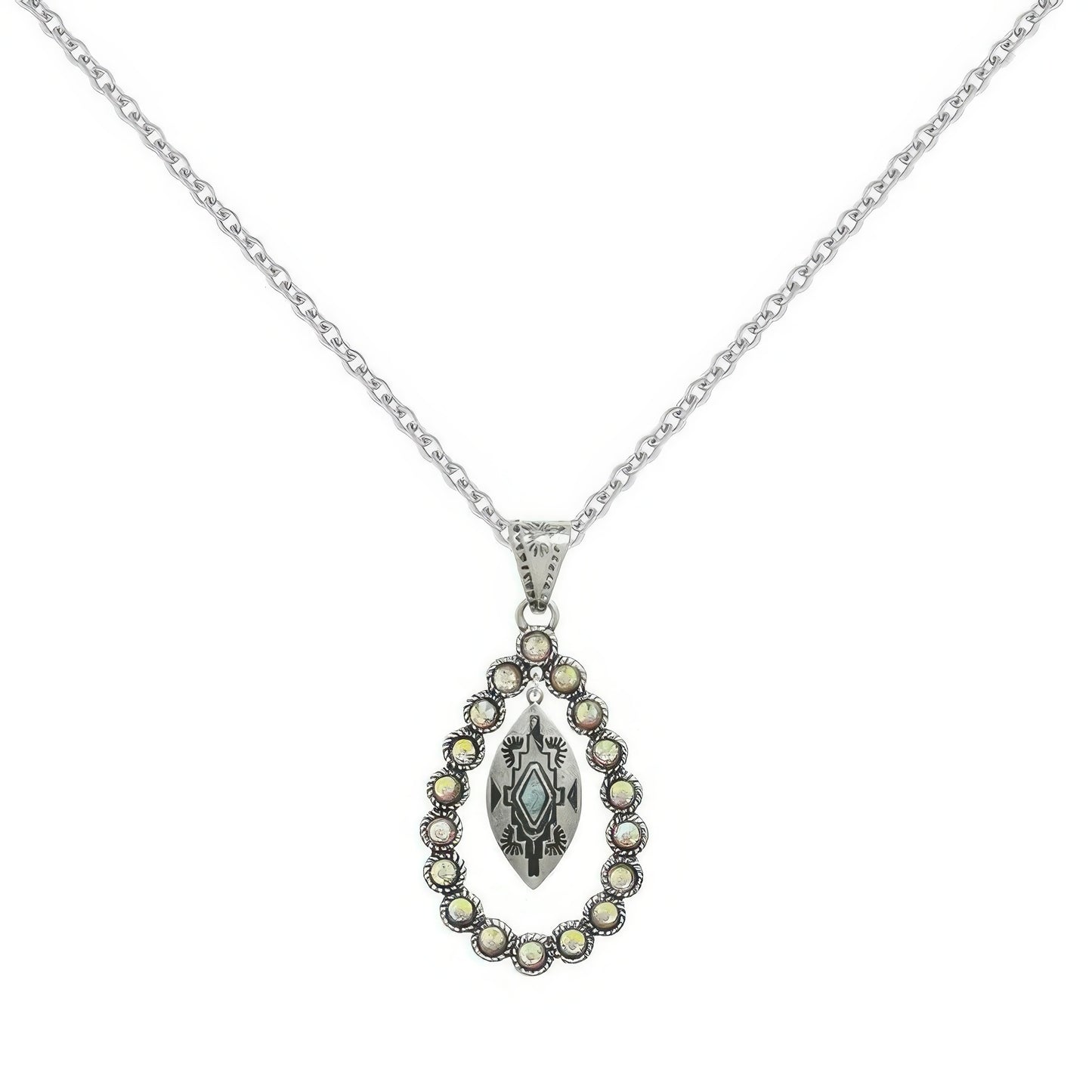 Western Rhinestone Open Teardrop Necklace - Tigbul's Variety Fashion Shop