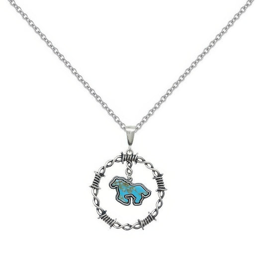 Western Running Horse Stone Barbed Wire Necklace - Tigbul's Variety Fashion Shop
