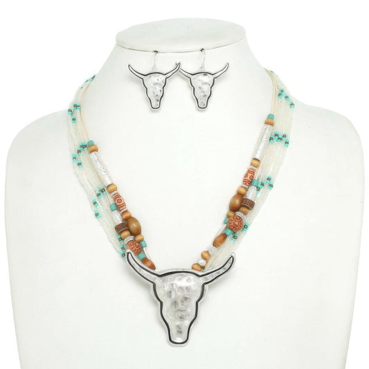 Western Longhorn Steer Bead Mix Necklace Set - Tigbul's Variety Fashion Shop