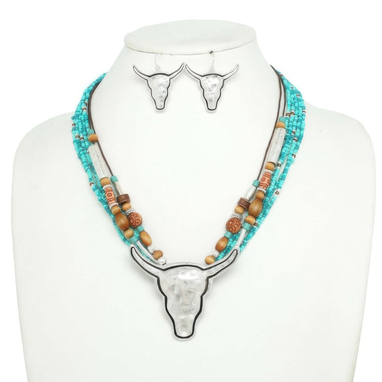 Western Longhorn Steer Bead Mix Necklace Set - Tigbul's Variety Fashion Shop