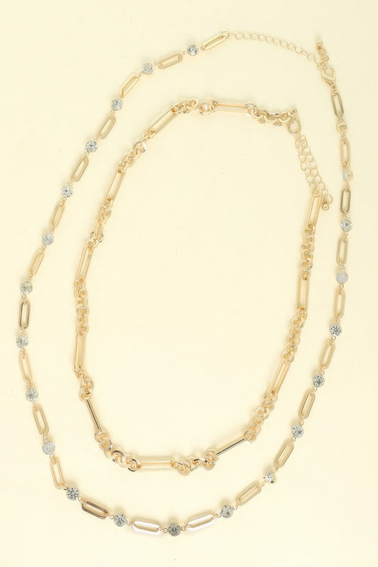2-piece Rhinestone Chain Necklace Layered Set - Tigbul's Variety Fashion Shop
