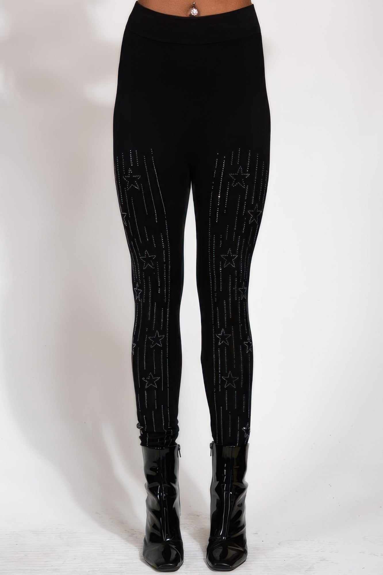Star Design Crystal Studded High Waisted Leggings - Tigbul's Variety Fashion Shop