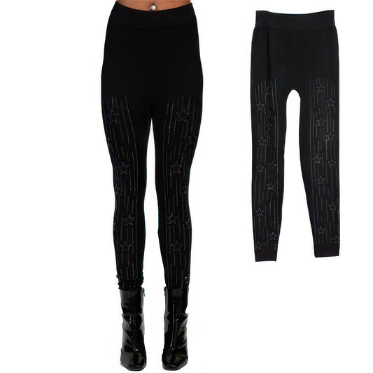 Star Design Crystal Studded High Waisted Leggings - Tigbul's Variety Fashion Shop