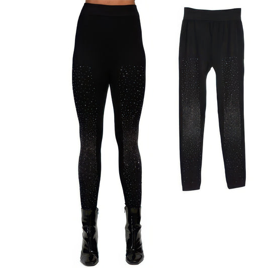 Crystal Studded High Waisted Black Leggings - Tigbul's Variety Fashion Shop
