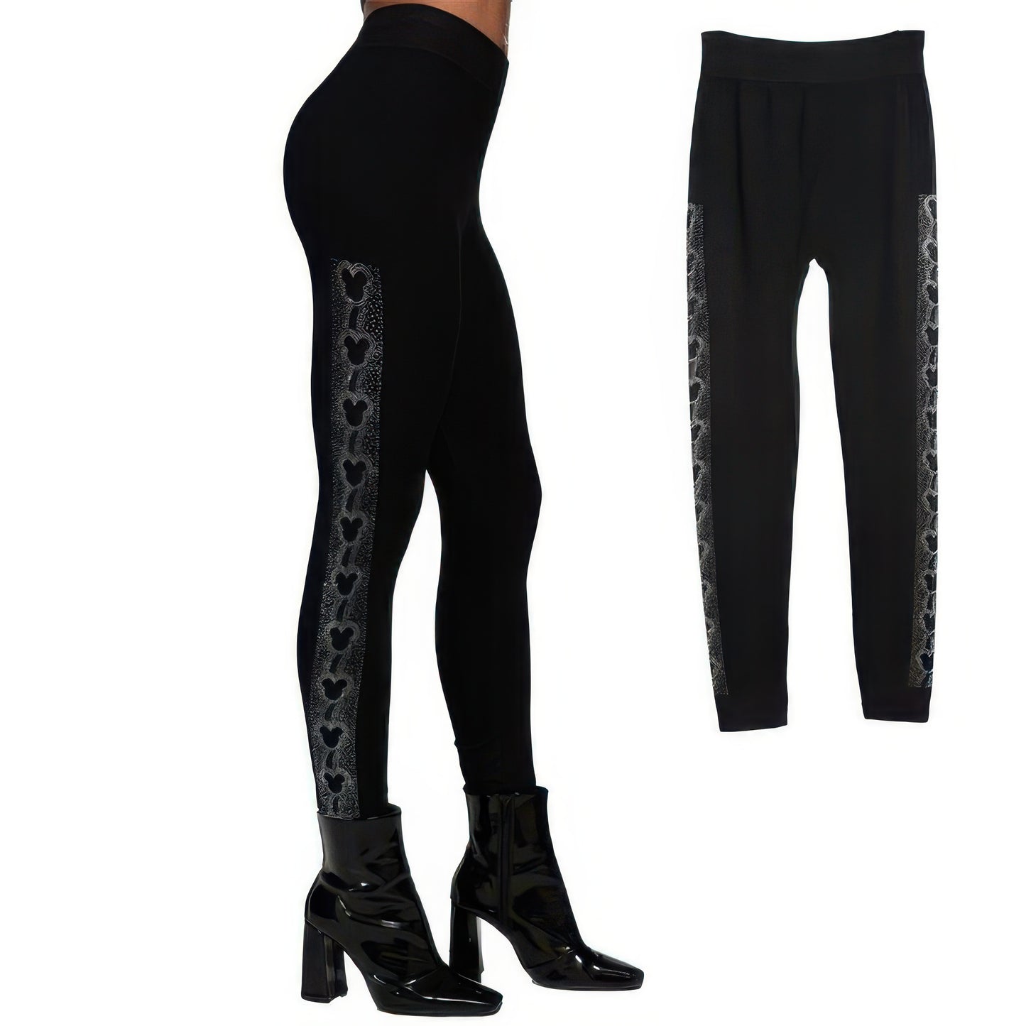 Mouse Ears Crystal Studded High Waisted Leggings - Tigbul's Variety Fashion Shop