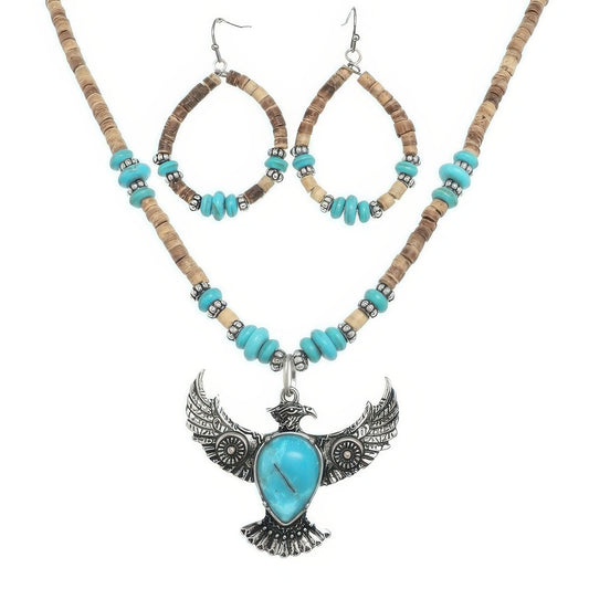 Western Wood Bead Mix Thunderbird Necklace Set - Tigbul's Variety Fashion Shop