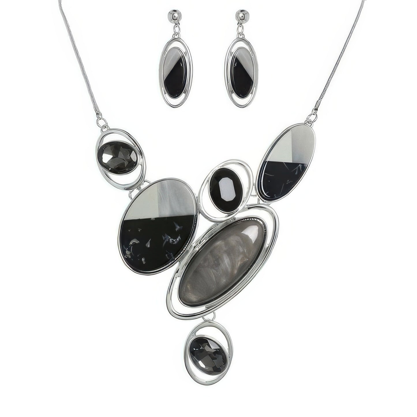 Natural Gem Oval Cluster Bib Necklace Set - Tigbul's Variety Fashion Shop