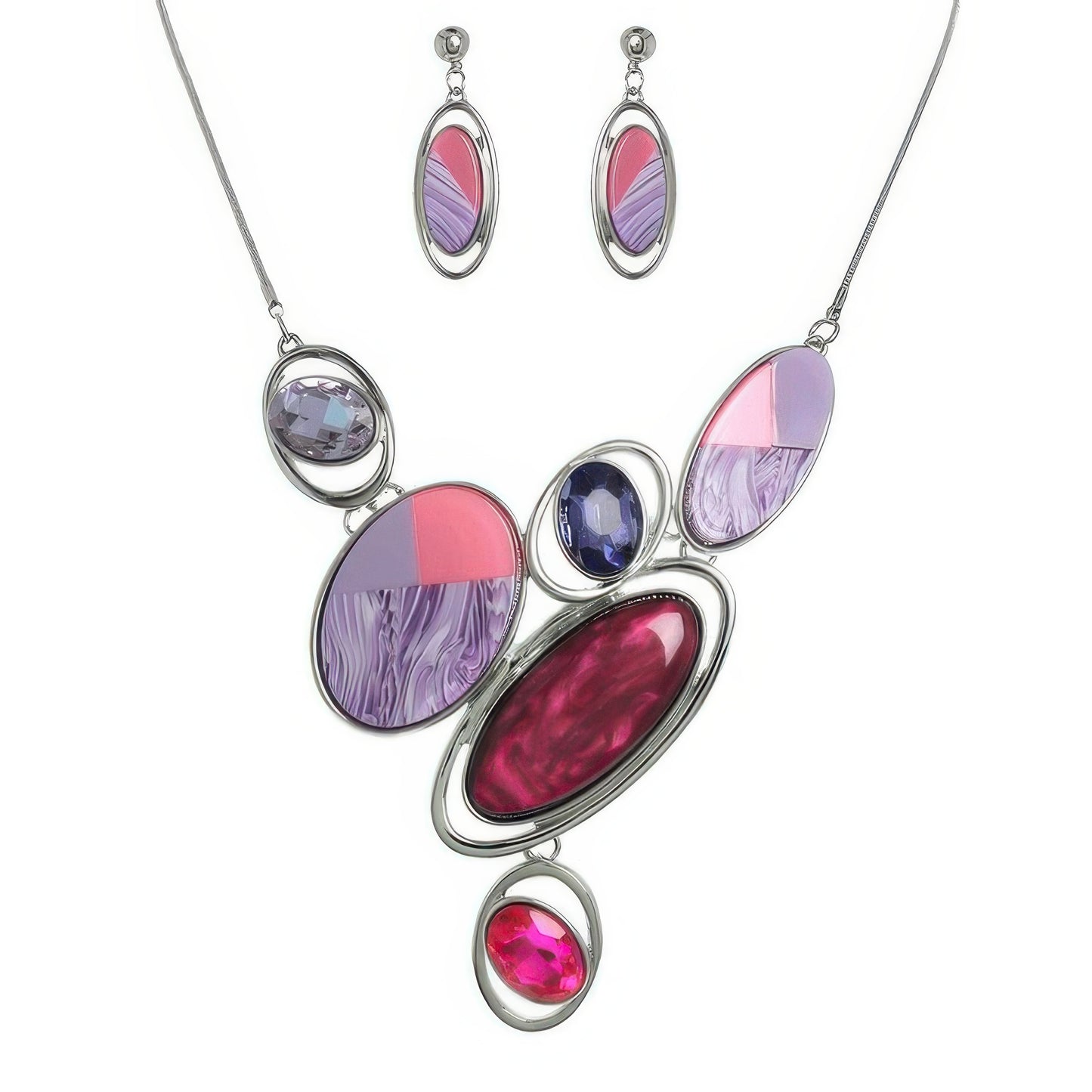 Natural Gem Oval Cluster Bib Necklace Set - Tigbul's Variety Fashion Shop