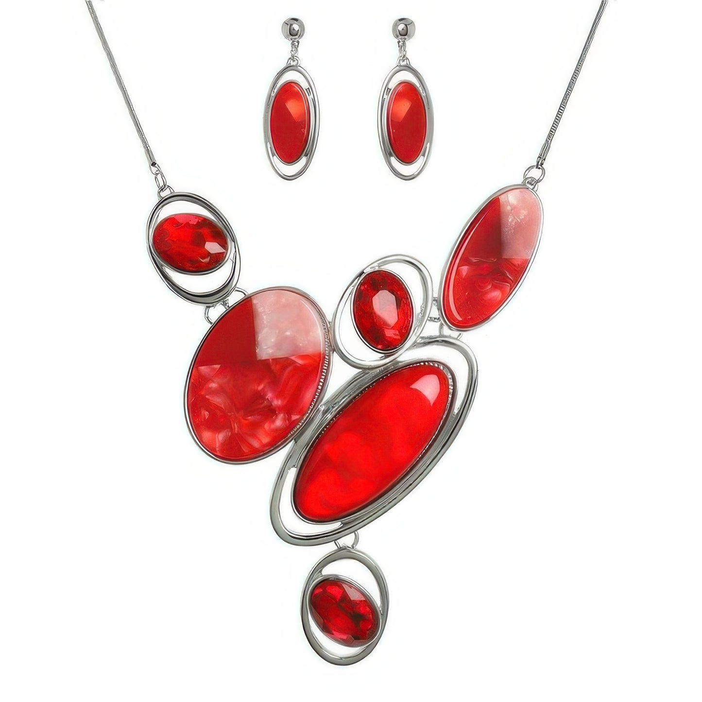 Natural Gem Oval Cluster Bib Necklace Set - Tigbul's Variety Fashion Shop