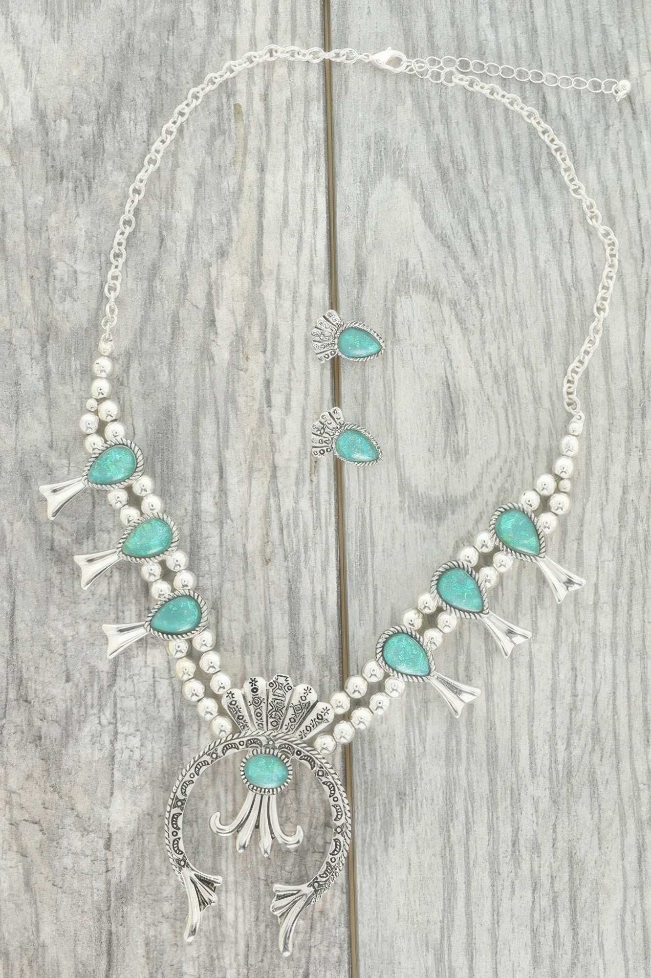 Western Epoxy Gemstone Squash Blossom Necklace Set - Tigbul's Variety Fashion Shop