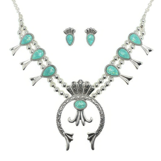 Western Epoxy Gemstone Squash Blossom Necklace Set - Tigbul's Variety Fashion Shop