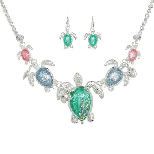 Sea Life Rhinestone Metal Bib Necklace Set - Tigbul's Variety Fashion Shop