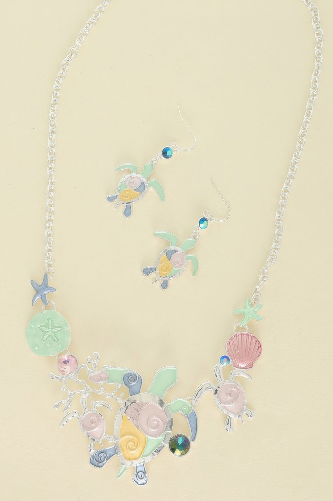 Sea Life Rhinestone Metal Bib Necklace Set - Tigbul's Variety Fashion Shop