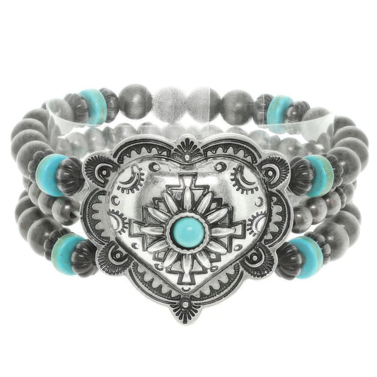 Western Heart Turquoise Bead Bracelet - Tigbul's Variety Fashion Shop