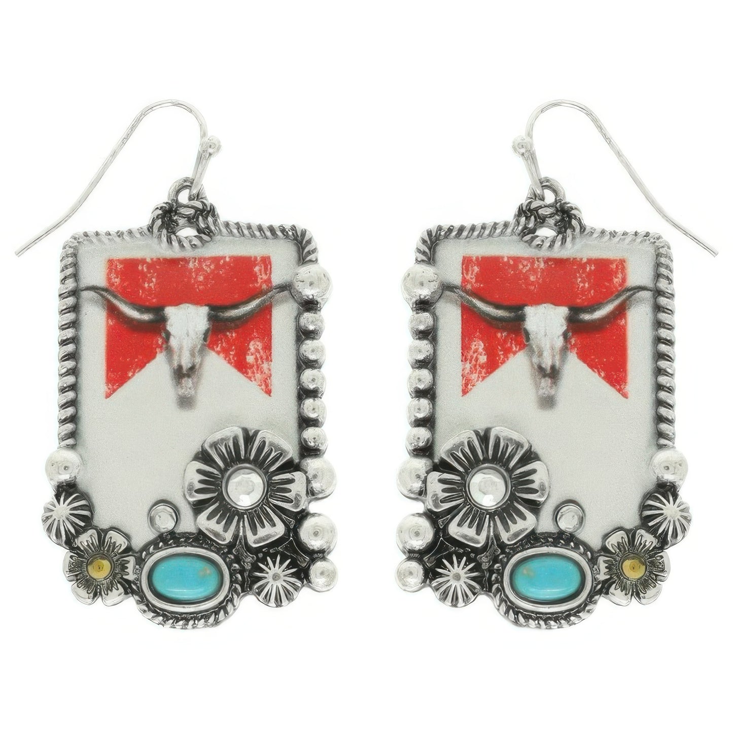 Western Steerhead Print Concho Earrings - Tigbul's Variety Fashion Shop