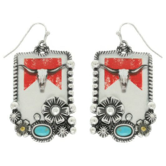 Western Steerhead Print Concho Earrings - Tigbul's Variety Fashion Shop