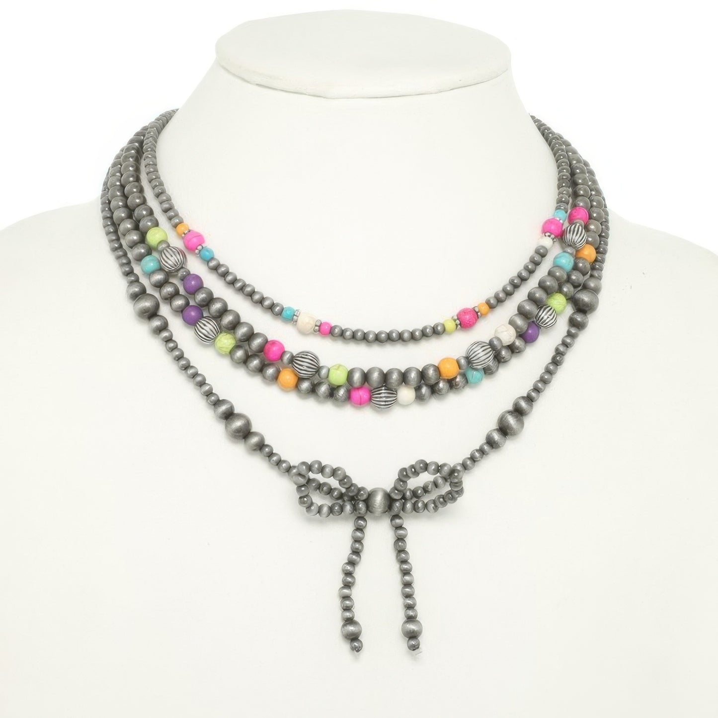 Western Multi Strand Bow Pendant Necklace - Tigbul's Variety Fashion Shop