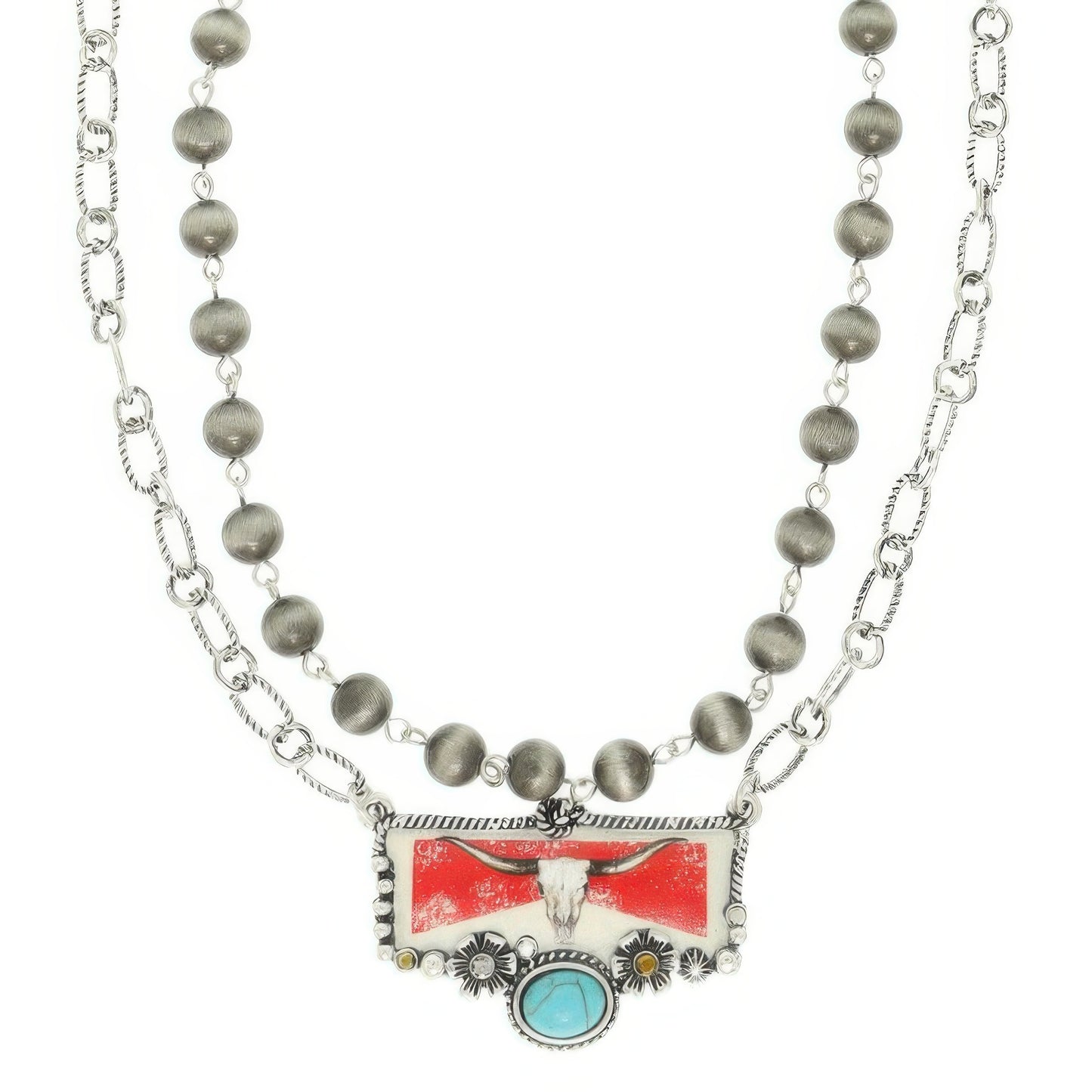 Western Red Bull Turquoise Pendant Necklace - Tigbul's Variety Fashion Shop
