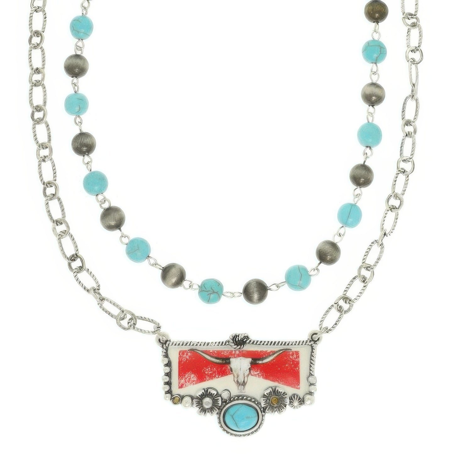 Western Red Bull Turquoise Pendant Necklace - Tigbul's Variety Fashion Shop