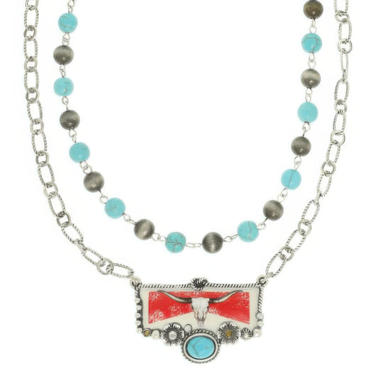 Western Red Bull Turquoise Pendant Necklace - Tigbul's Variety Fashion Shop
