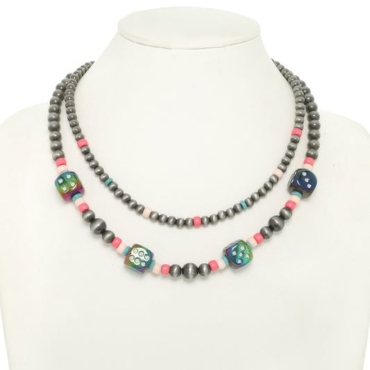 Western Multi Strand Dice Beaded Necklace - Tigbul's Variety Fashion Shop