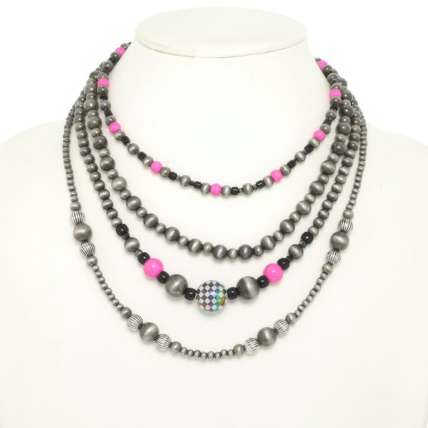 Western Multi Strand Checkerball Pendant Necklace - Tigbul's Variety Fashion Shop