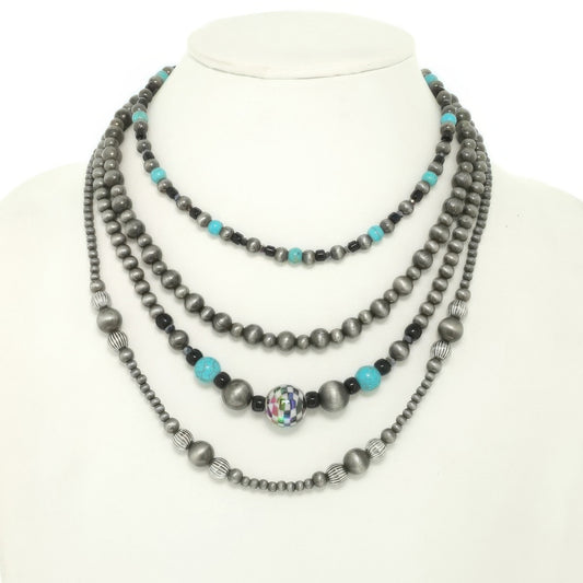 Western Multi Strand Checkerball Pendant Necklace - Tigbul's Variety Fashion Shop