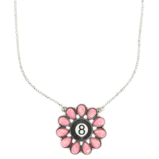 Western Eight Ball Flower Penadnt Necklace - Tigbul's Variety Fashion Shop