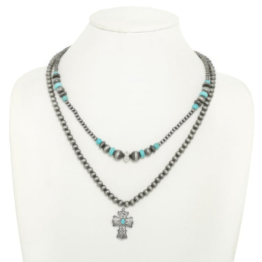 Western Turquoise Cross Pendant Necklace - Tigbul's Variety Fashion Shop