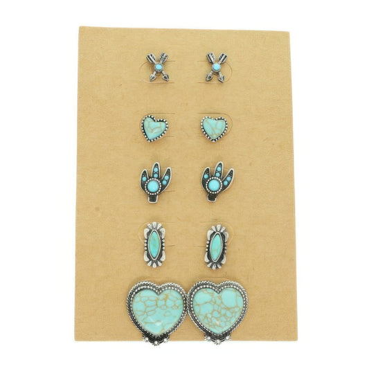 Western Theme 5 Pair Earring Set - Tigbul's Variety Fashion Shop
