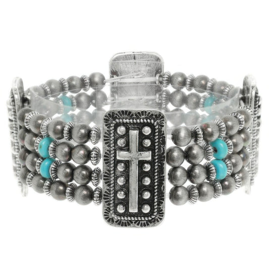 Western Rectangle Cross Concho Stretch Bracelet - Tigbul's Variety Fashion Shop