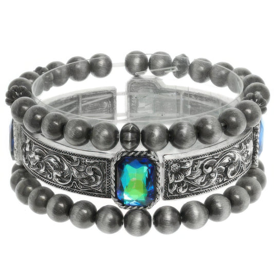 3pc Western Crystal Beaded Bracelet Set - Tigbul's Variety Fashion Shop