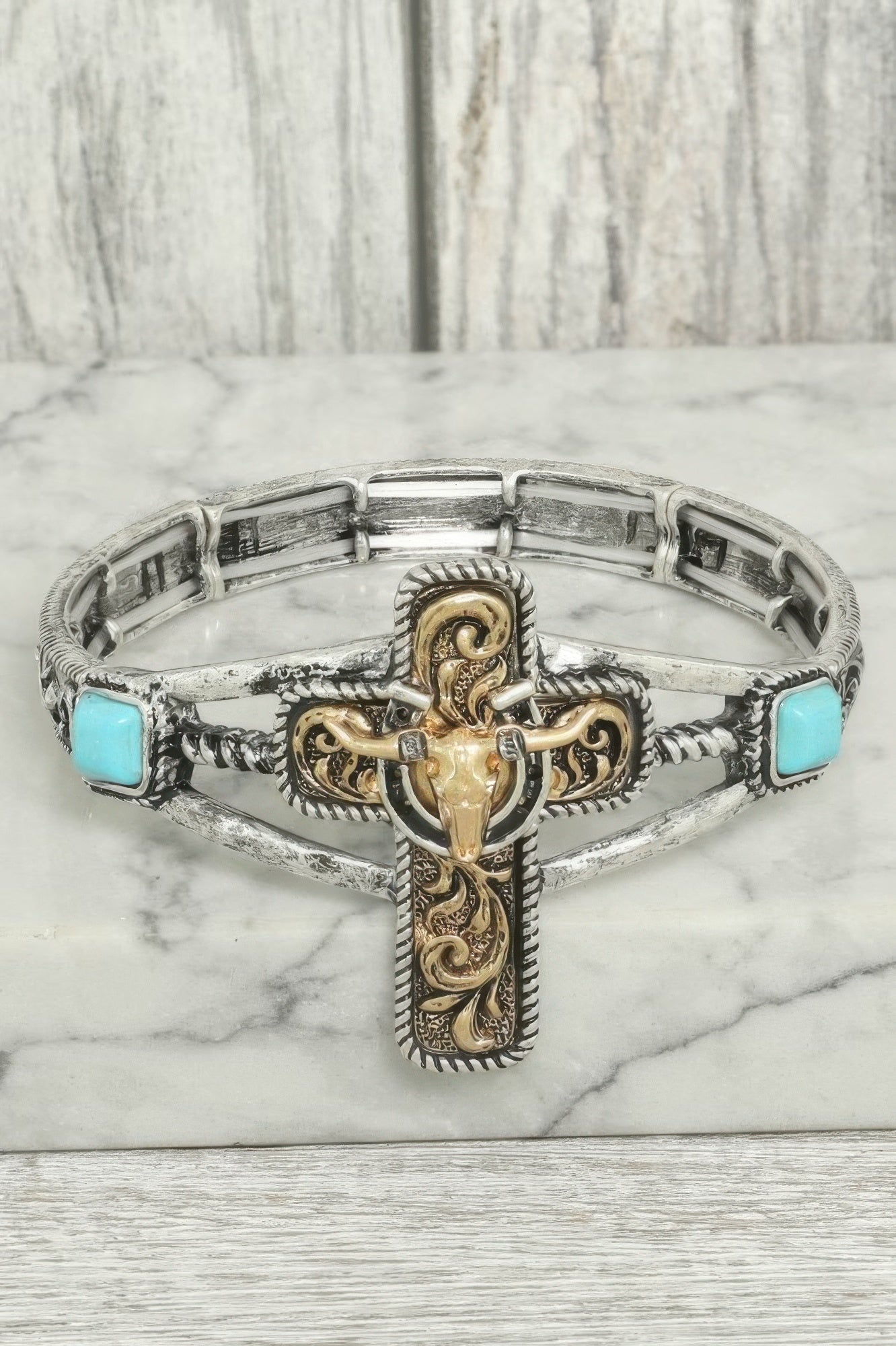 Western Steerhead Cross Stretch Bracelet - Tigbul's Variety Fashion Shop