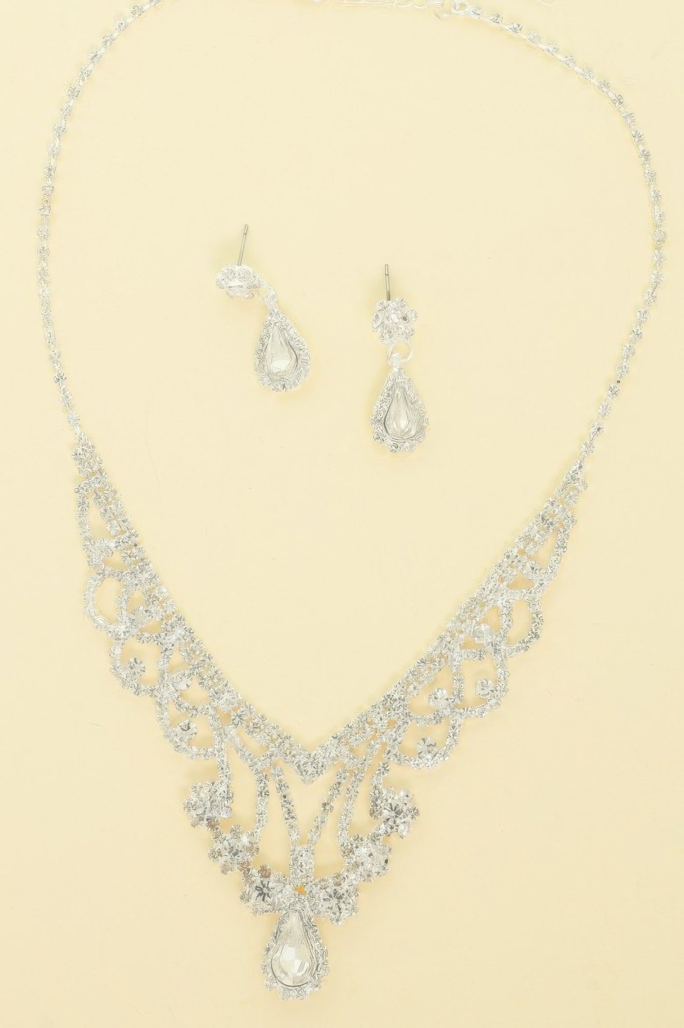 Crystal Rhinestone Pave Teardrop Necklace Set - Tigbul's Variety Fashion Shop