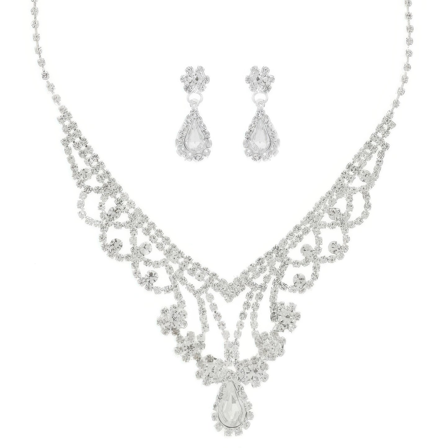 Crystal Rhinestone Pave Teardrop Necklace Set - Tigbul's Variety Fashion Shop