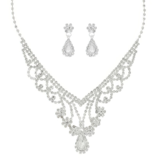 Crystal Rhinestone Pave Teardrop Necklace Set - Tigbul's Variety Fashion Shop