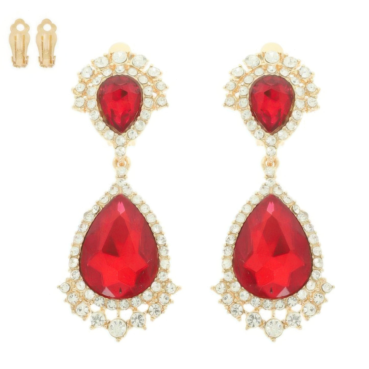 Teardrop Crystal Halo Clip On Earrings - Tigbul's Variety Fashion Shop