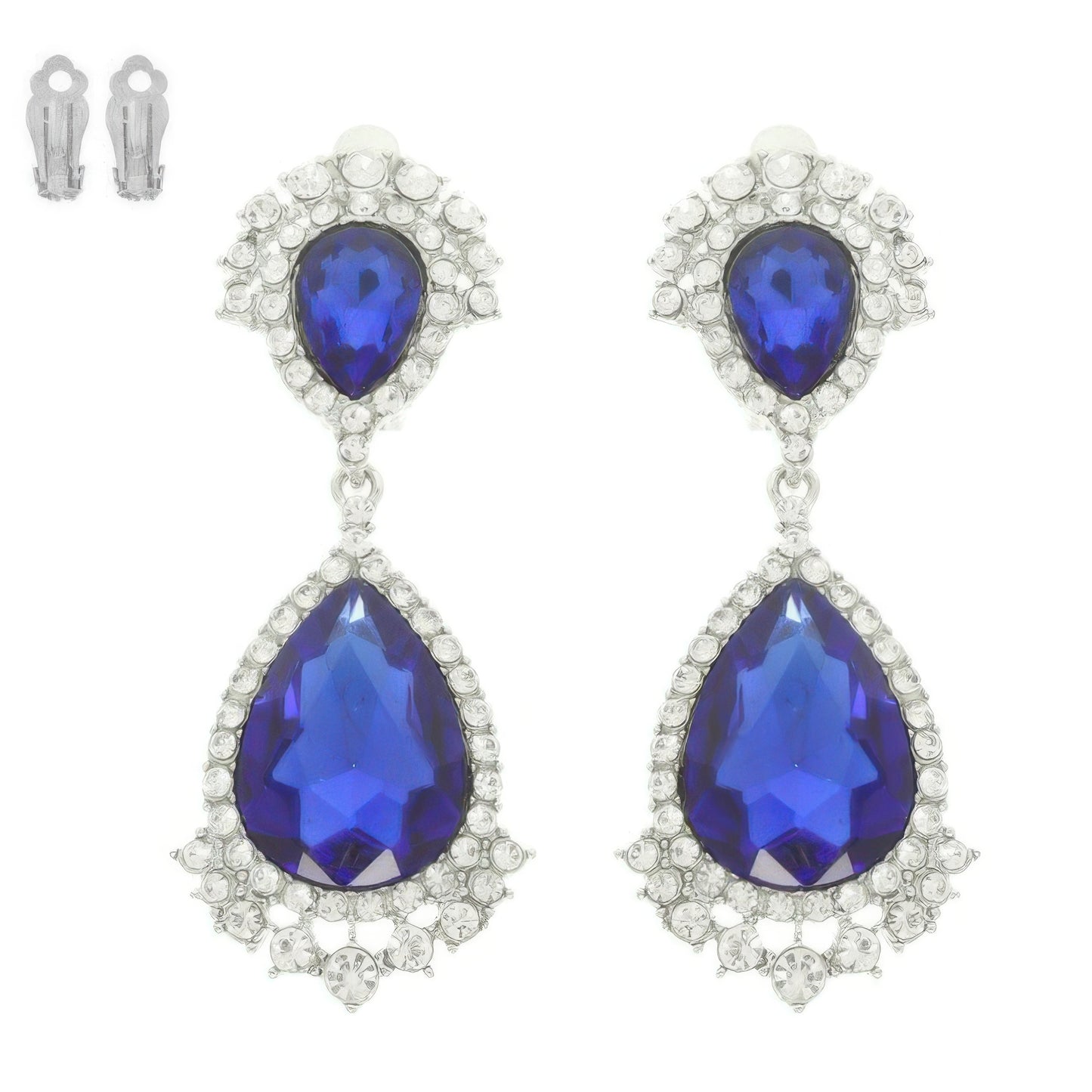 Teardrop Crystal Halo Clip On Earrings - Tigbul's Variety Fashion Shop
