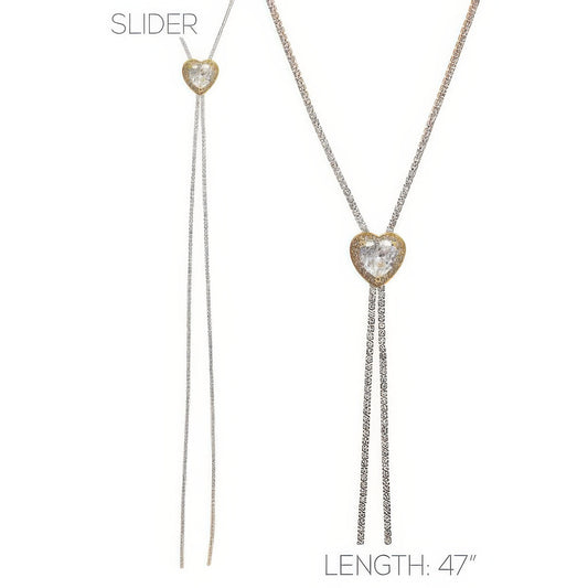 Bezel Set Crystal Heart Charm Bolo Necklace - Tigbul's Variety Fashion Shop