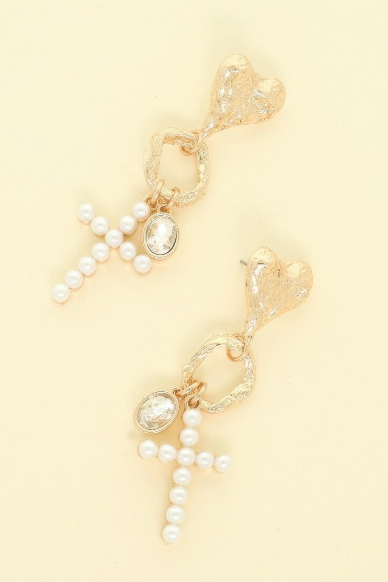 Jeweled Cross Heart Charm Earrings - Tigbul's Variety Fashion Shop