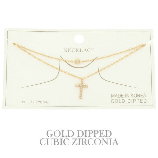 Cz Gold Plated Cross Pendant Necklace - Tigbul's Variety Fashion Shop