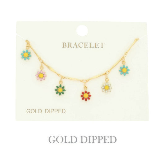 Gold Plated Floral Charm Bracelet - Tigbul's Variety Fashion Shop