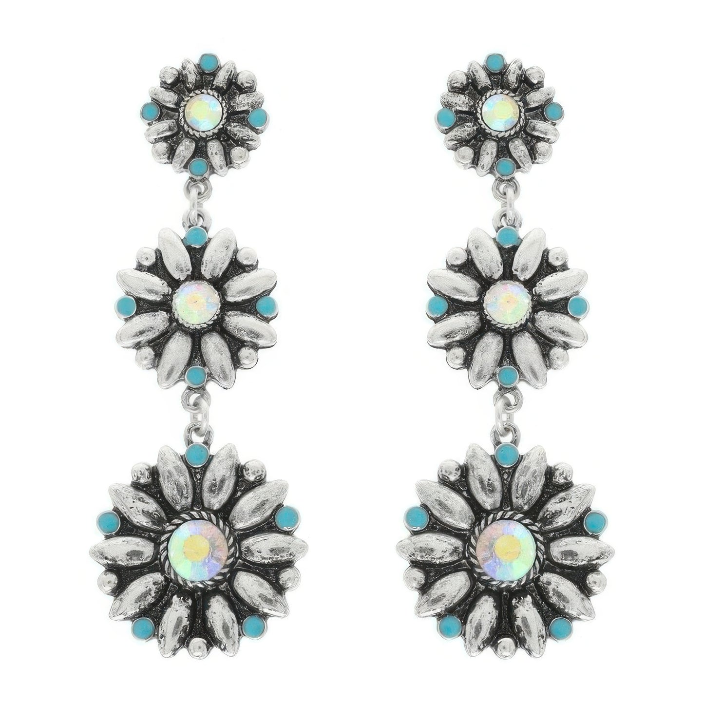 Western Floral Concho Linear Earrings - Tigbul's Variety Fashion Shop